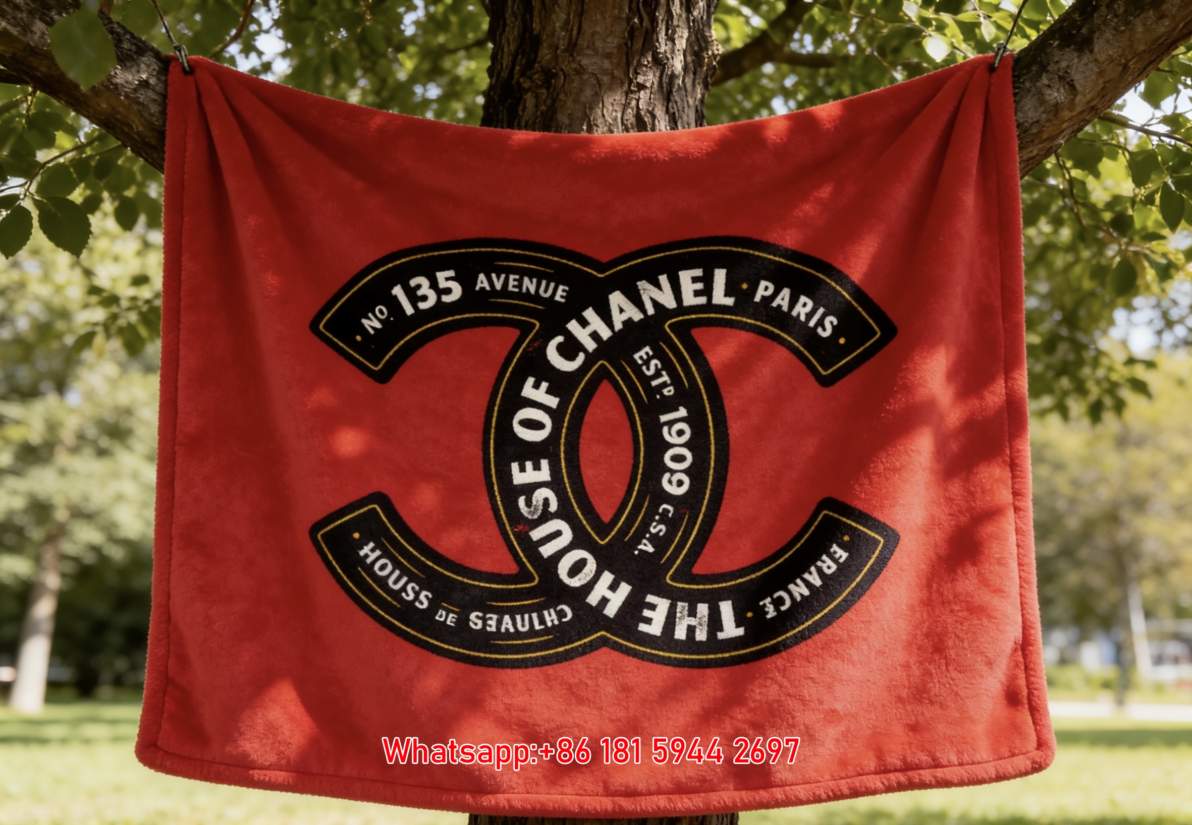 Vintage The House of Chanel Double C Logo Flannel Sofa Throw Blanket IMG_6973